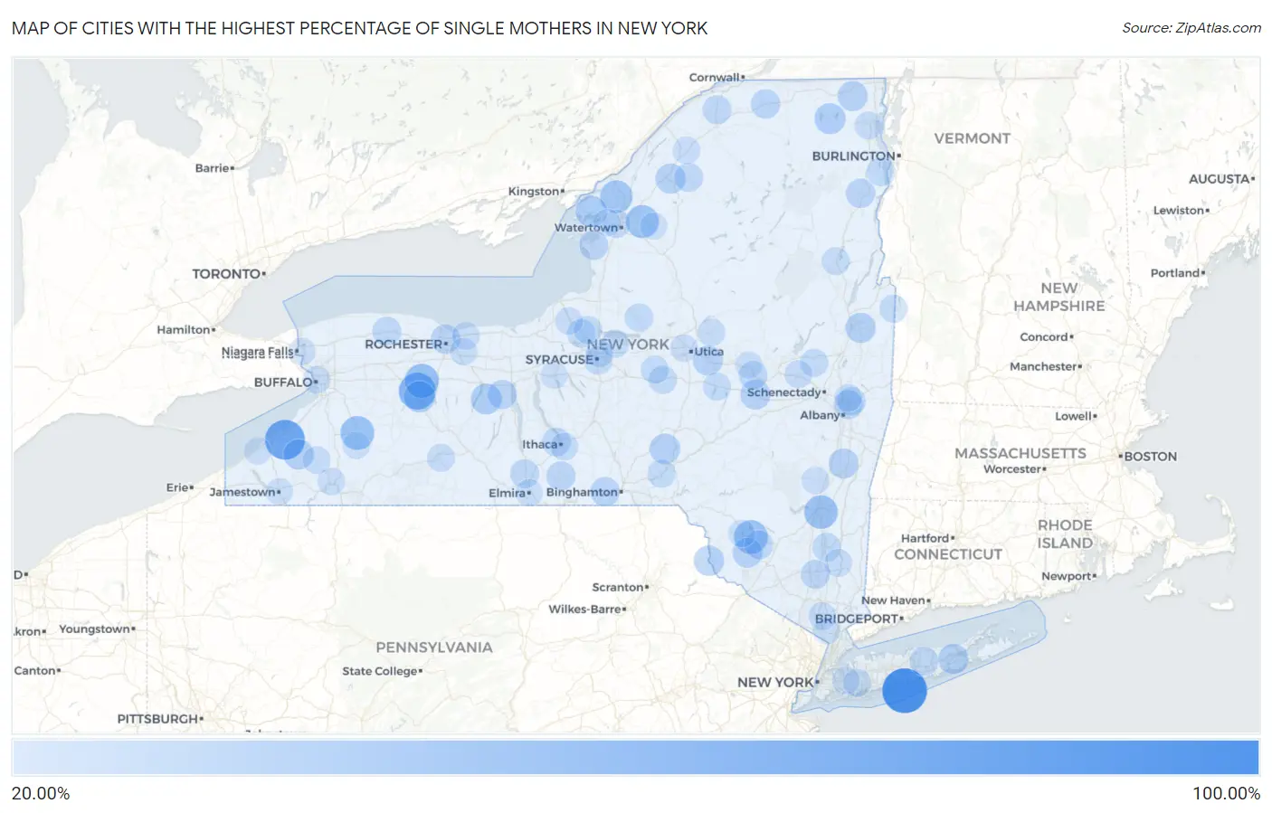Cities with the Highest Percentage of Single Mothers in New York Map