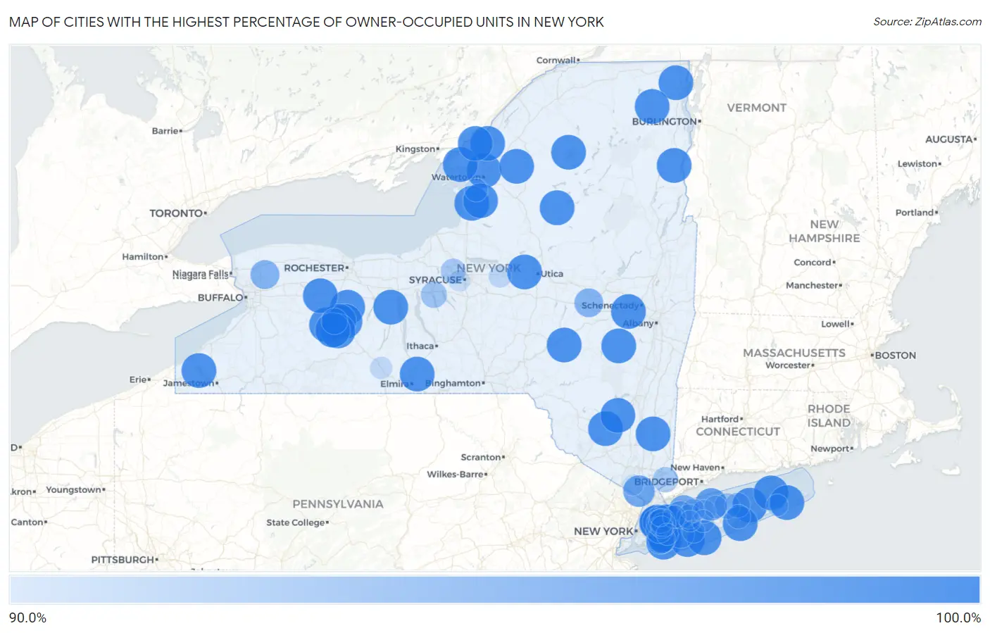 Cities with the Highest Percentage of Owner-Occupied Units in New York Map