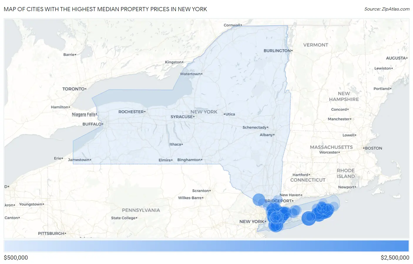 Cities with the Highest Median Property Prices in New York Map