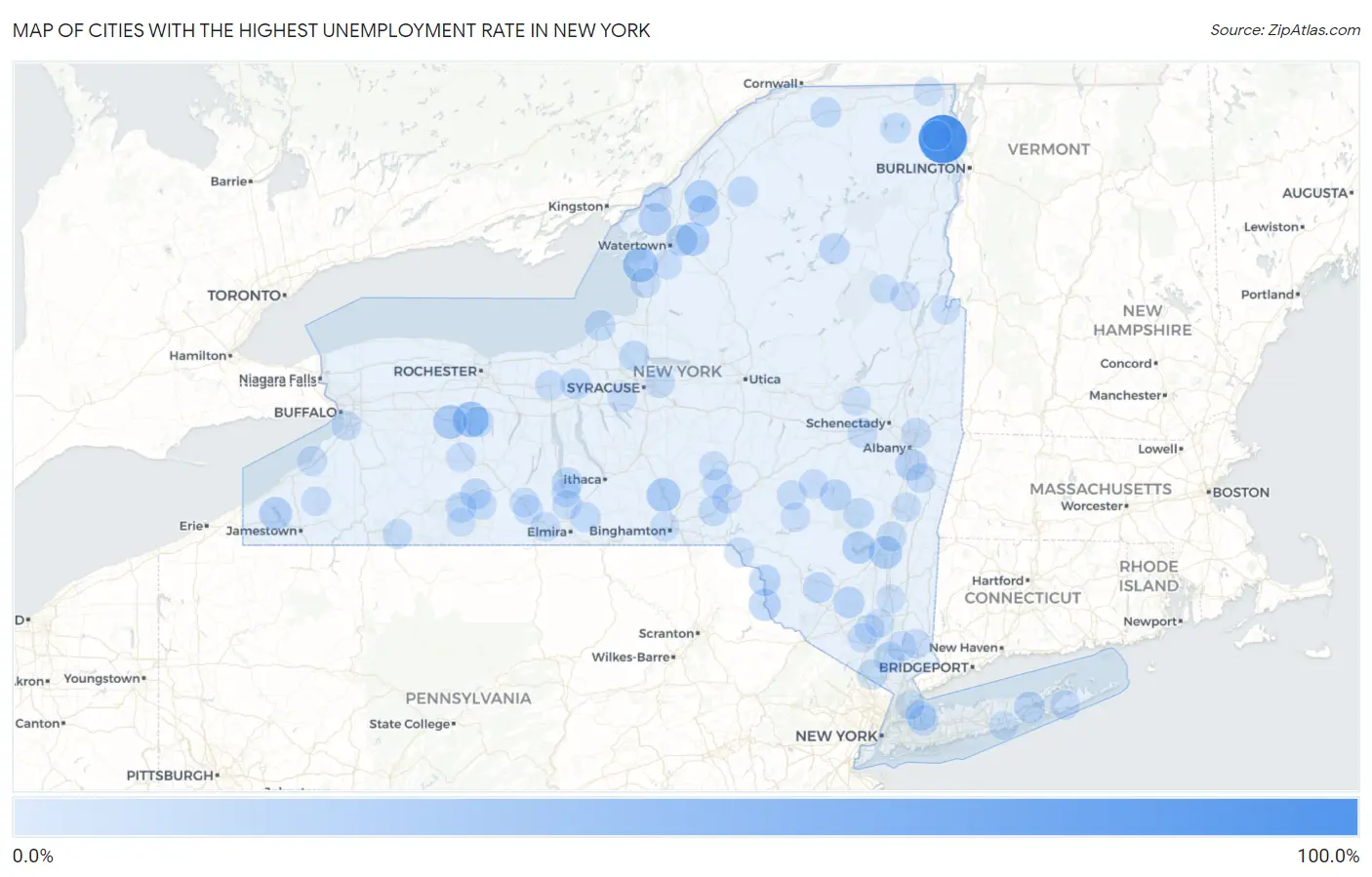 Cities with the Highest Unemployment Rate in New York Map