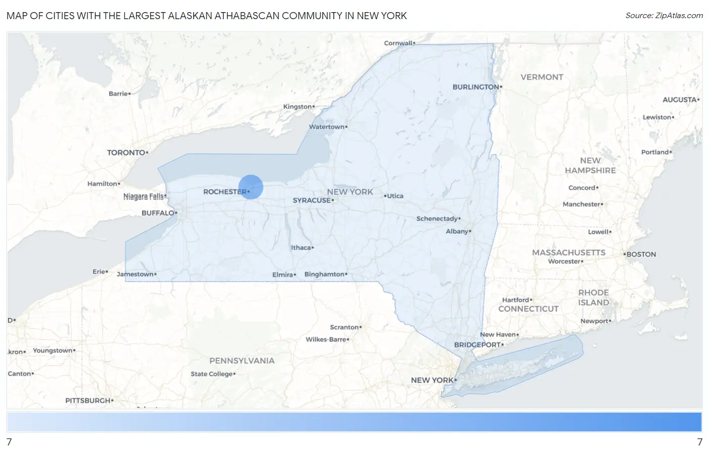 Cities with the Largest Alaskan Athabascan Community in New York Map