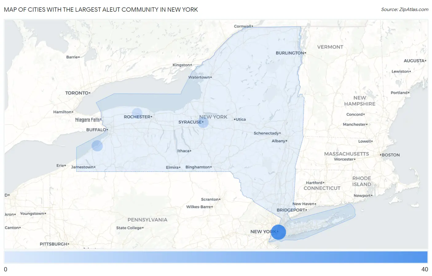 Cities with the Largest Aleut Community in New York Map