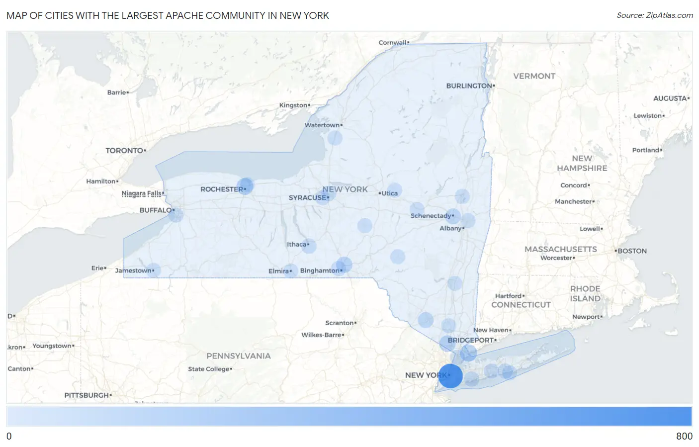 Cities with the Largest Apache Community in New York Map