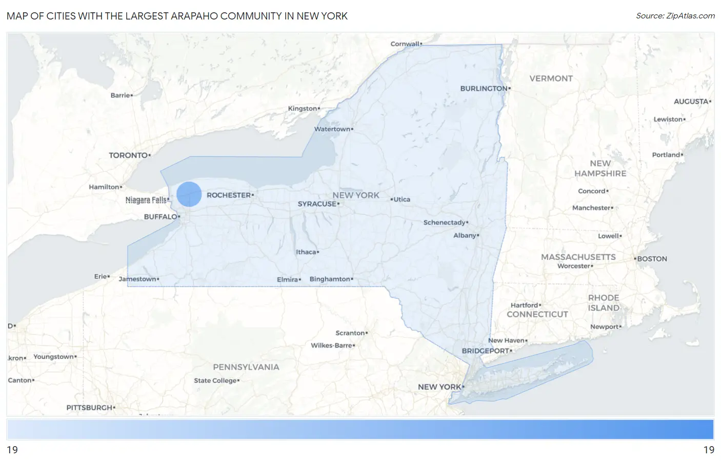 Cities with the Largest Arapaho Community in New York Map