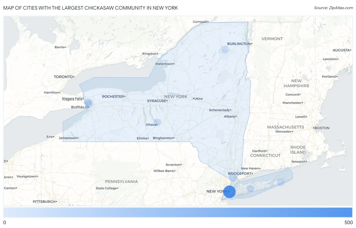 Cities with the Largest Chickasaw Community in New York Map