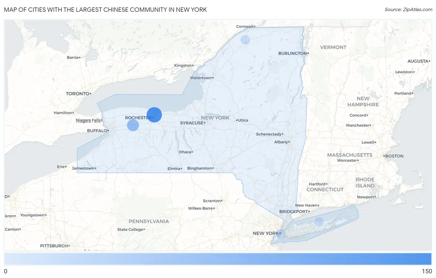 Cities with the Largest Chinese Community in New York Map