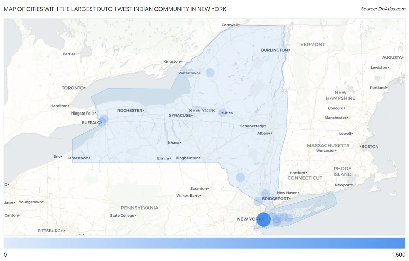 Cities with the Largest Dutch West Indian Community in New York Map