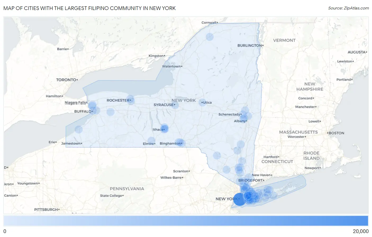 Cities with the Largest Filipino Community in New York Map