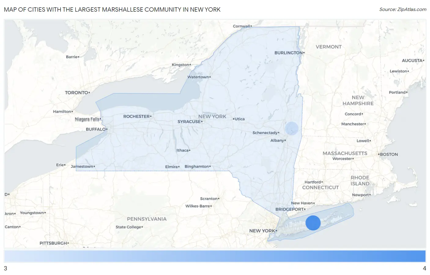 Cities with the Largest Marshallese Community in New York Map