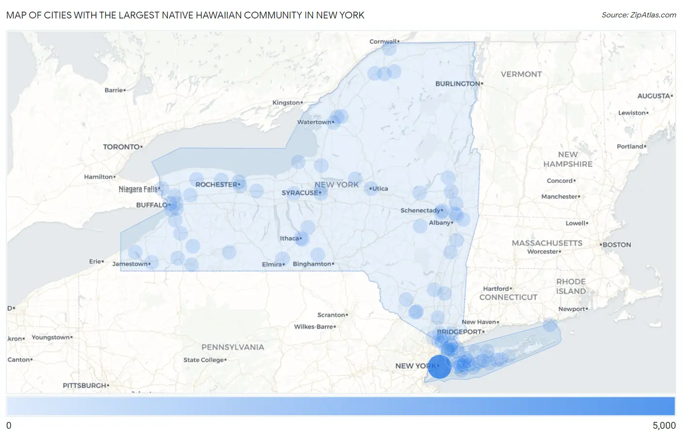 Cities with the Largest Native Hawaiian Community in New York Map