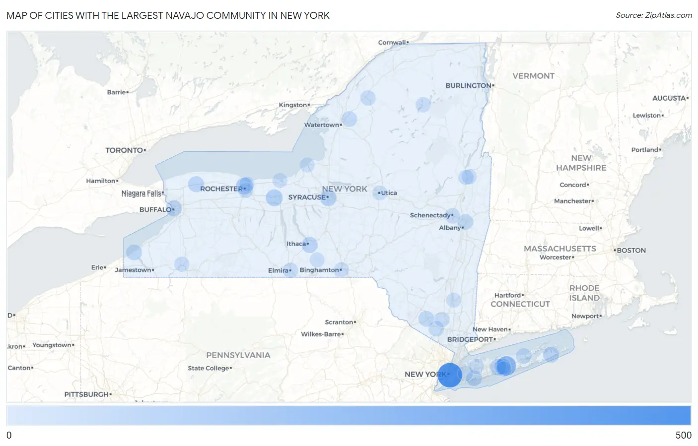 Cities with the Largest Navajo Community in New York Map