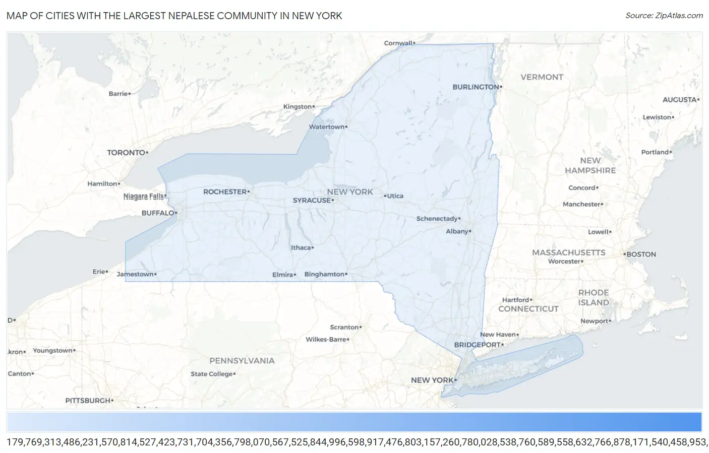 Cities with the Largest Nepalese Community in New York Map