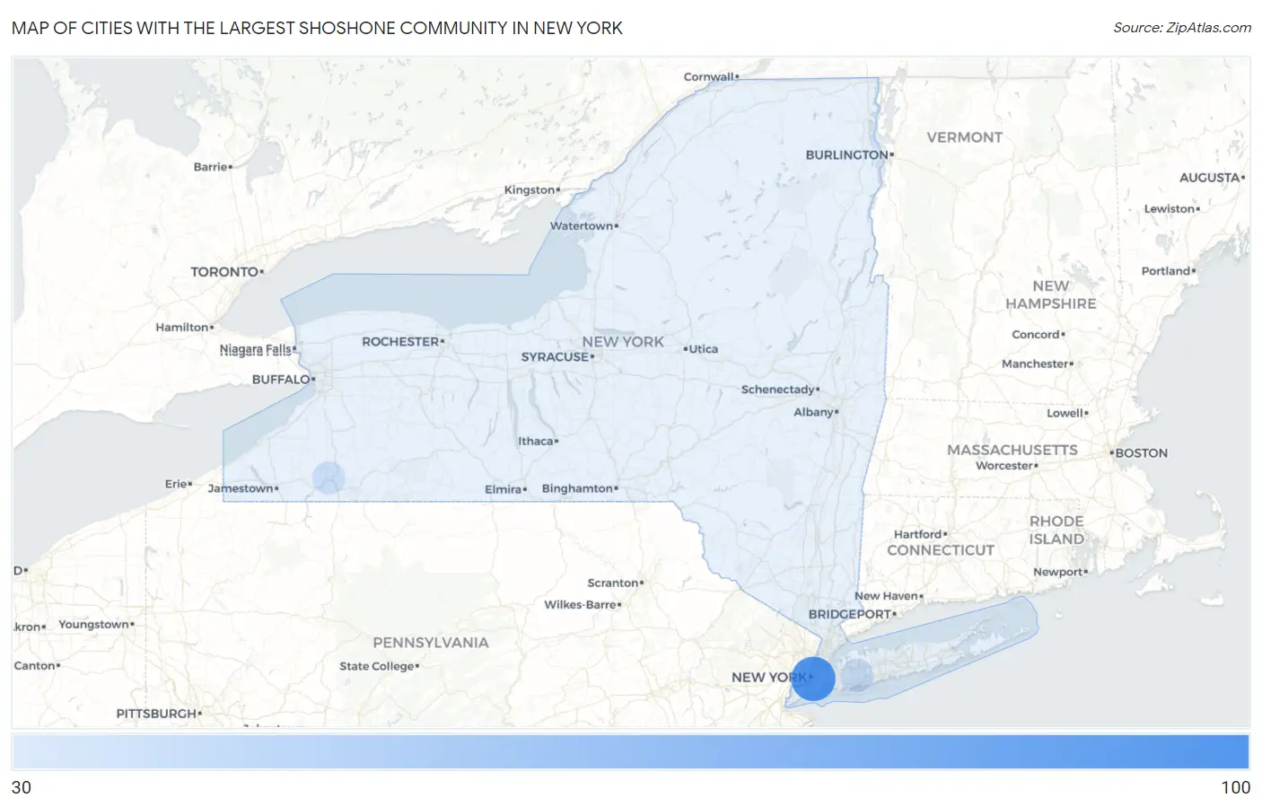 Cities with the Largest Shoshone Community in New York Map