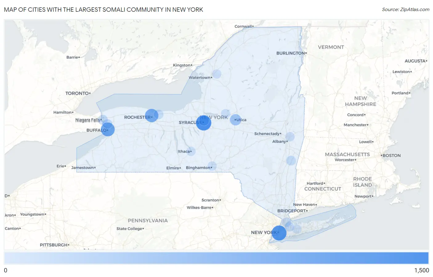 Cities with the Largest Somali Community in New York Map