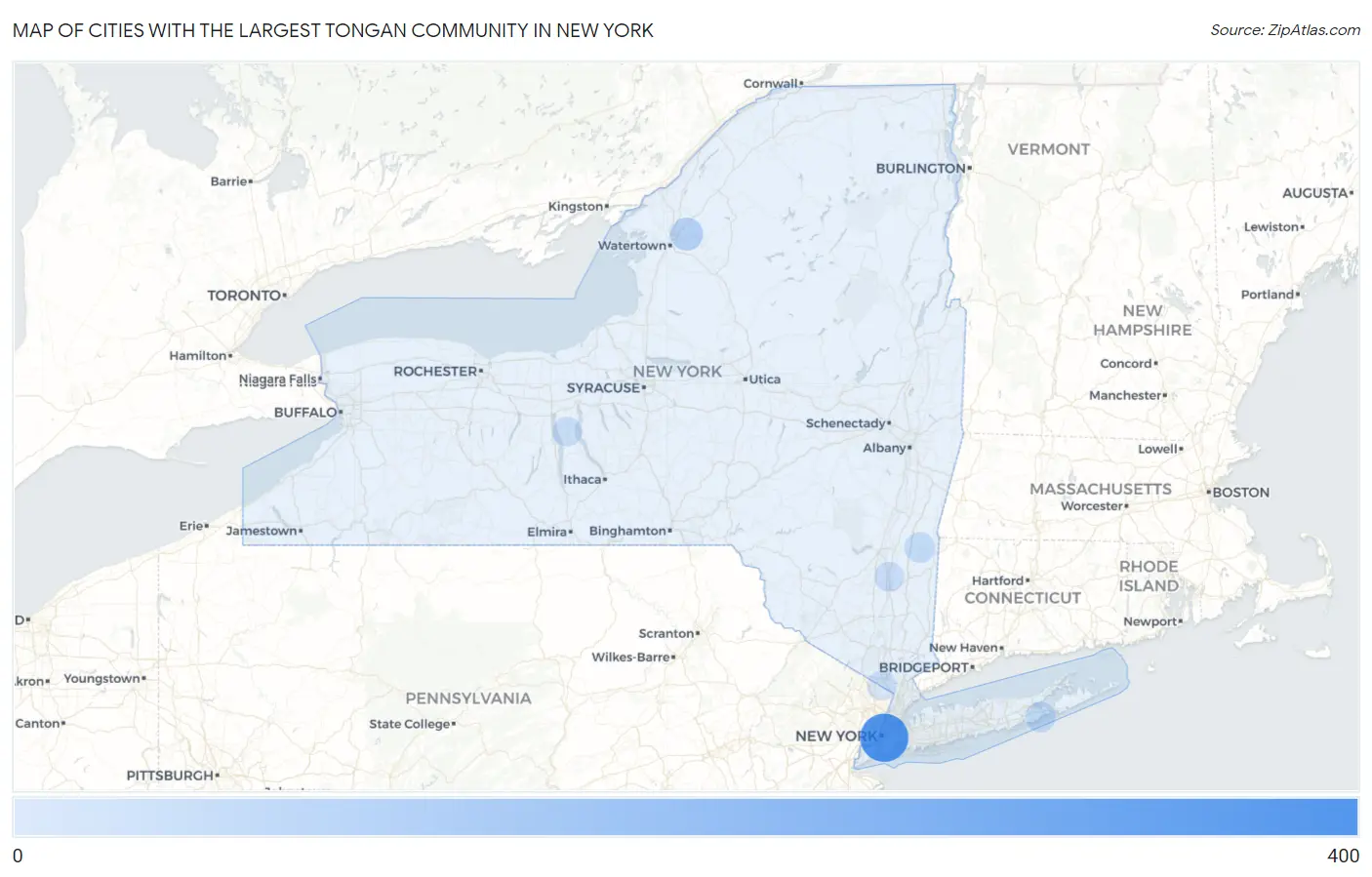 Cities with the Largest Tongan Community in New York Map