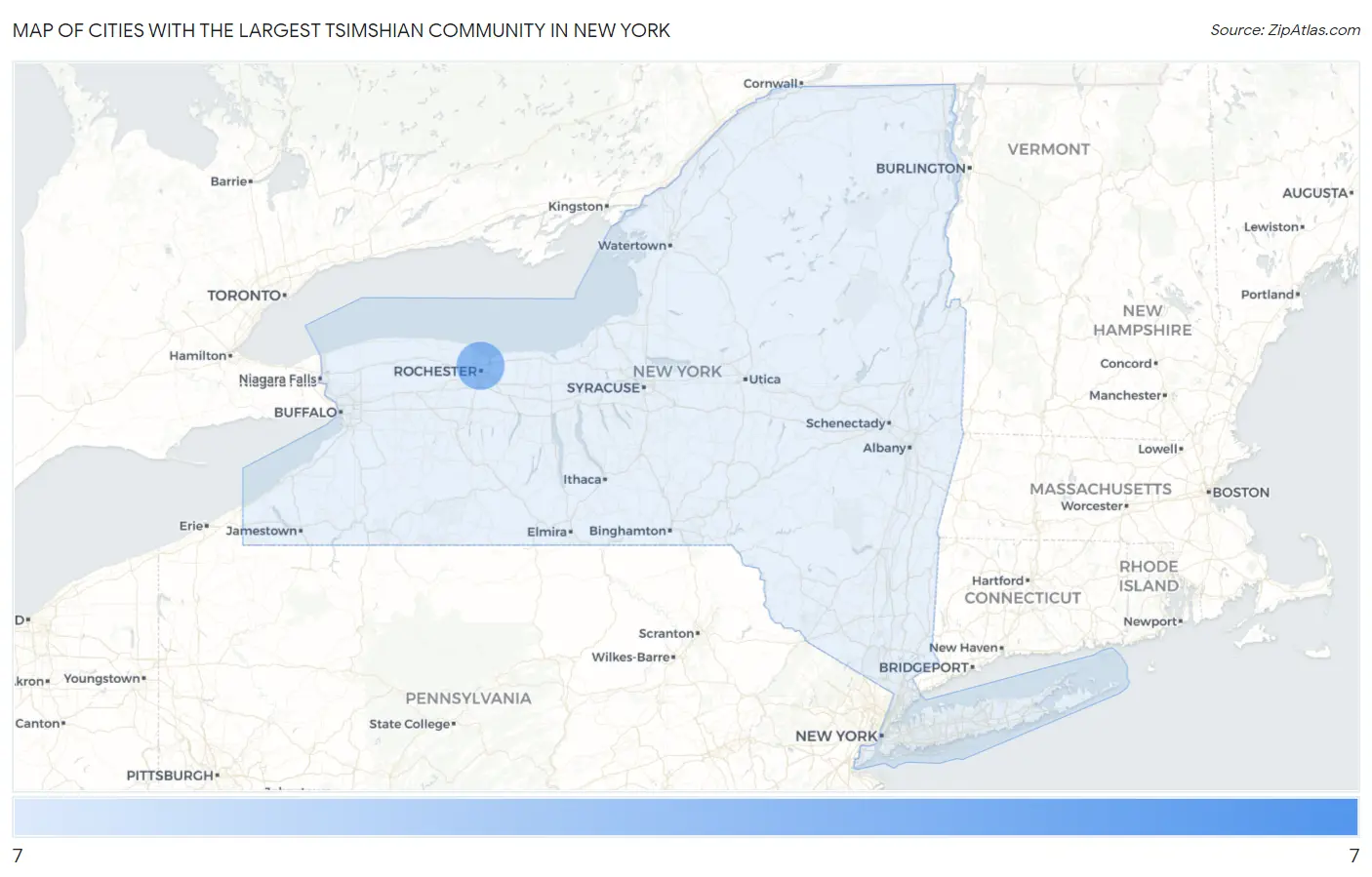 Cities with the Largest Tsimshian Community in New York Map
