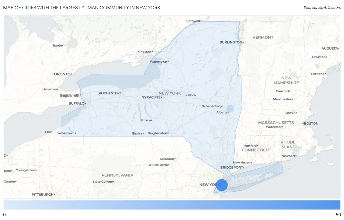 Cities with the Largest Yuman Community in New York Map