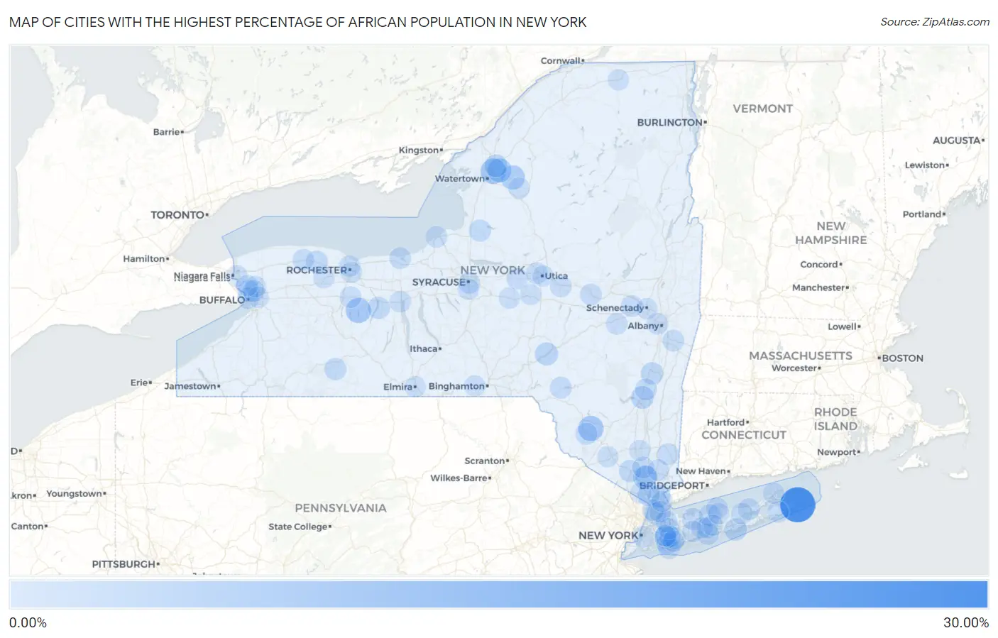 Cities with the Highest Percentage of African Population in New York Map