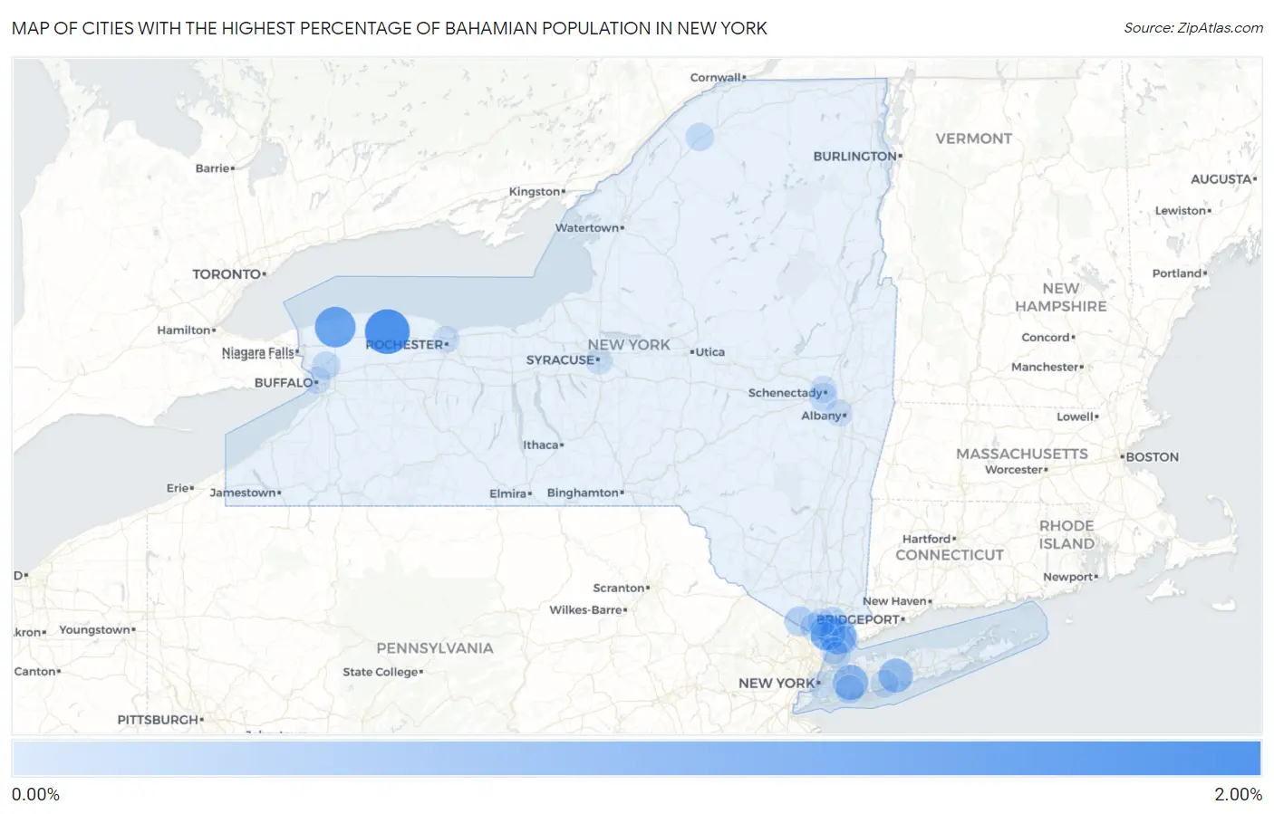 Cities with the Highest Percentage of Bahamian Population in New York Map