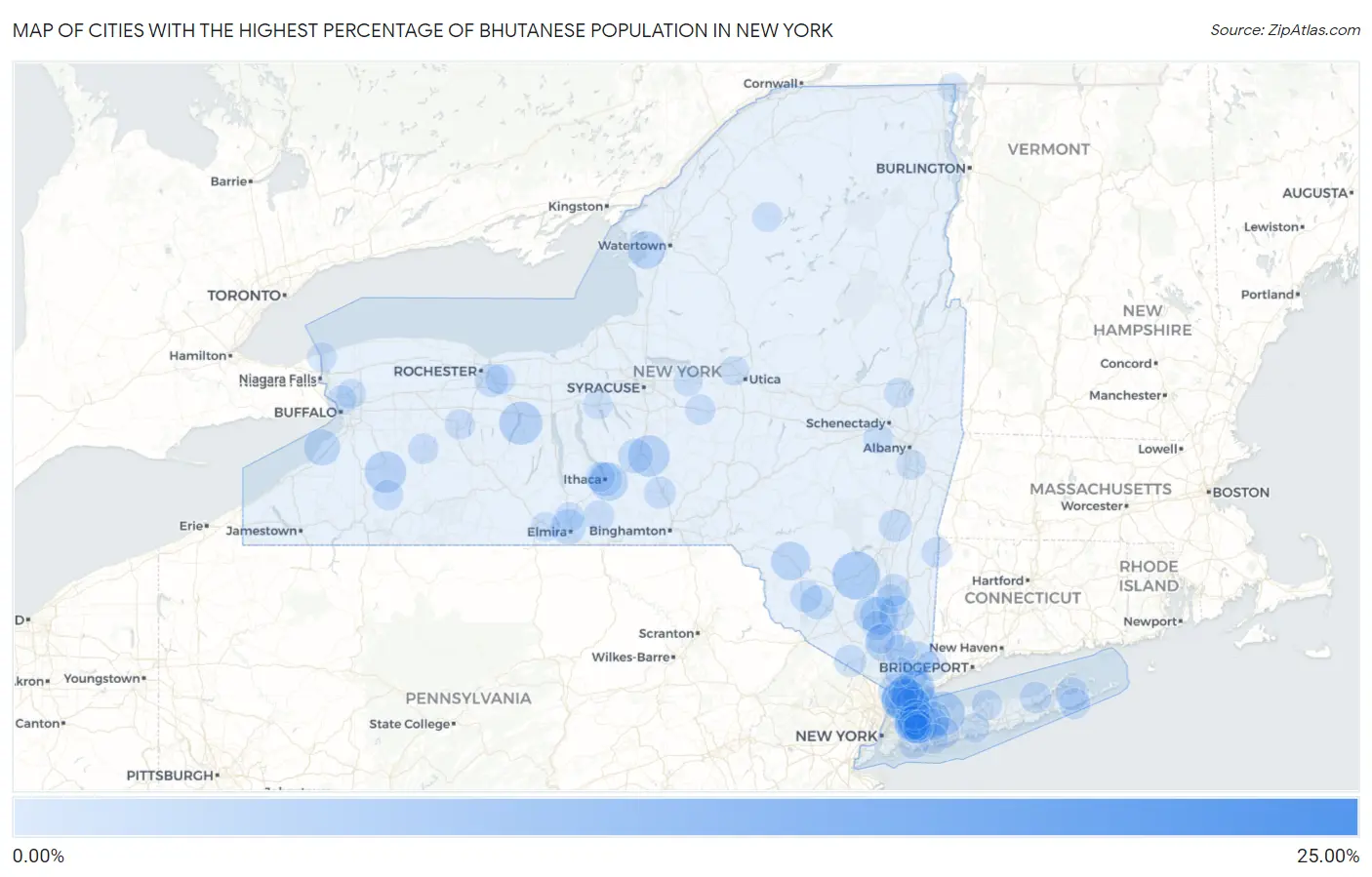 Cities with the Highest Percentage of Bhutanese Population in New York Map