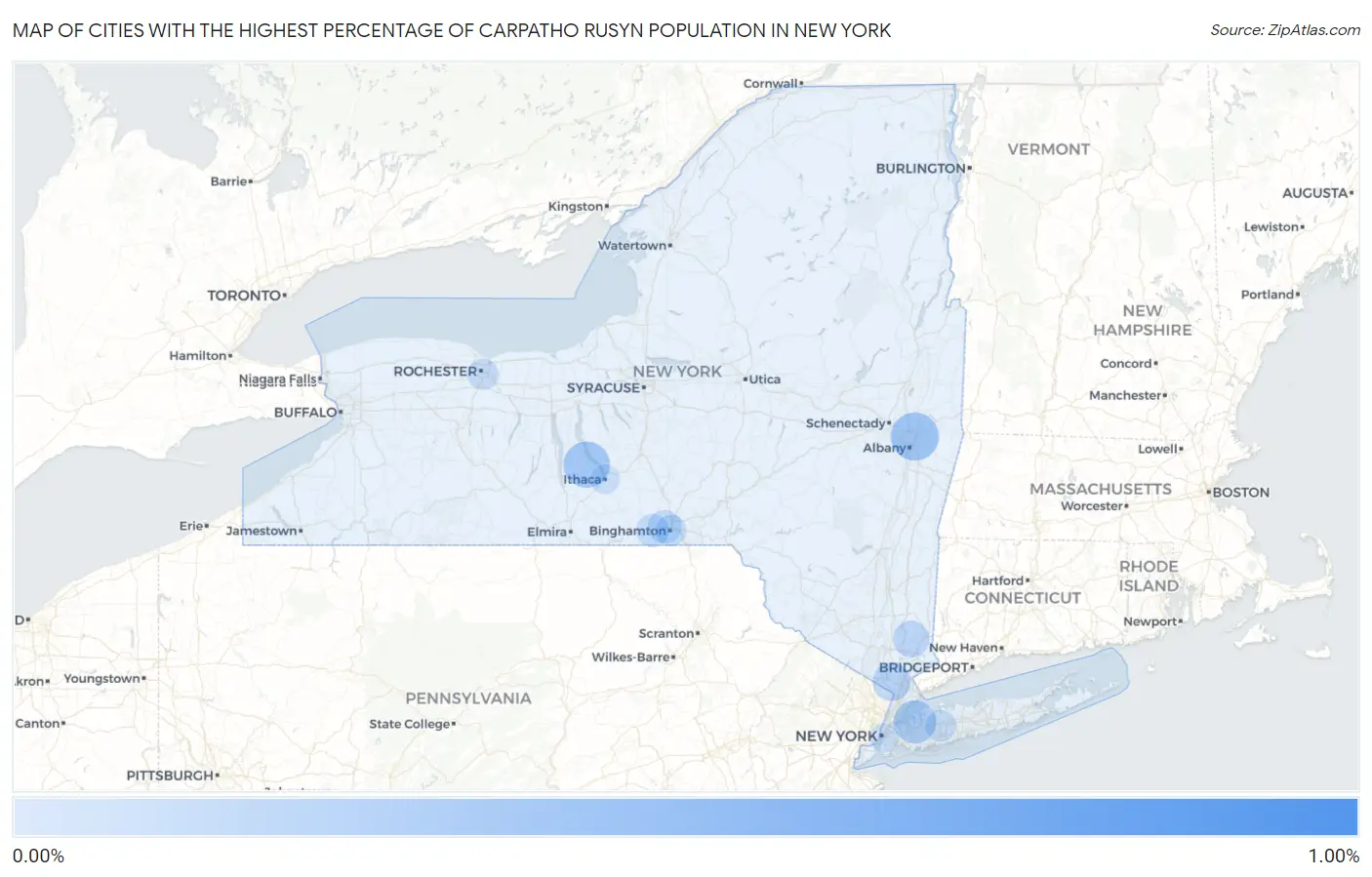 Cities with the Highest Percentage of Carpatho Rusyn Population in New York Map