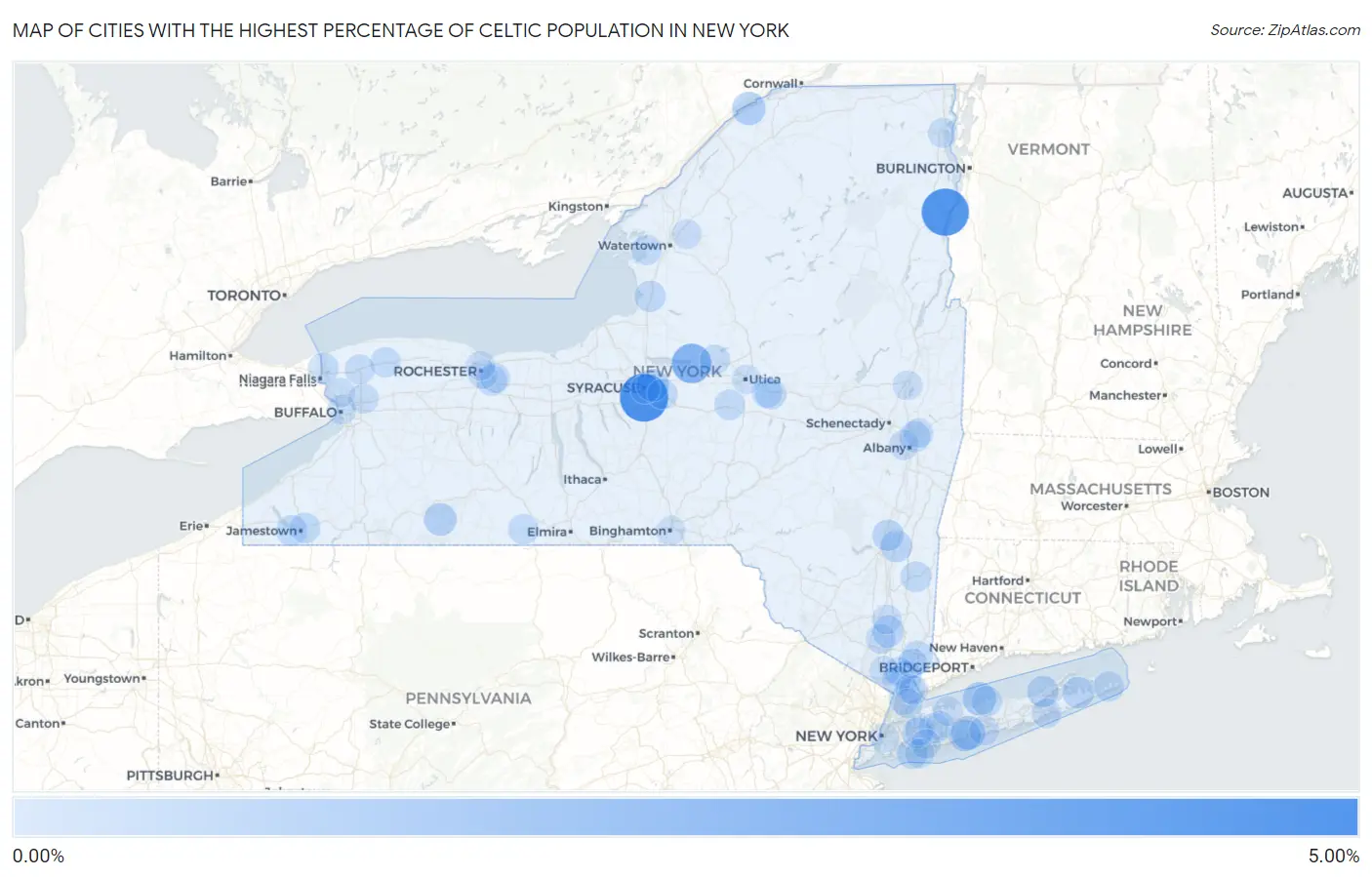 Cities with the Highest Percentage of Celtic Population in New York Map