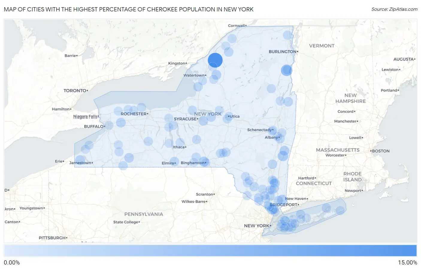 Cities with the Highest Percentage of Cherokee Population in New York Map
