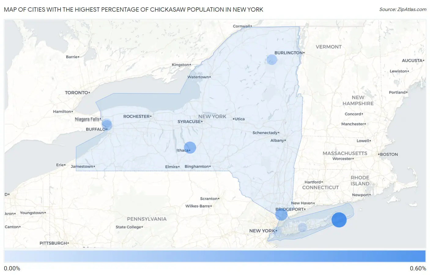 Cities with the Highest Percentage of Chickasaw Population in New York Map