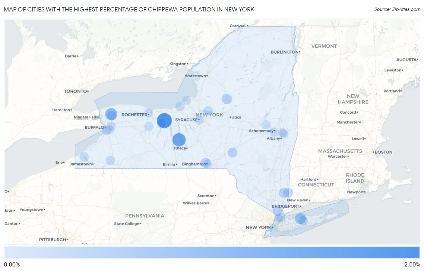 Cities with the Highest Percentage of Chippewa Population in New York Map