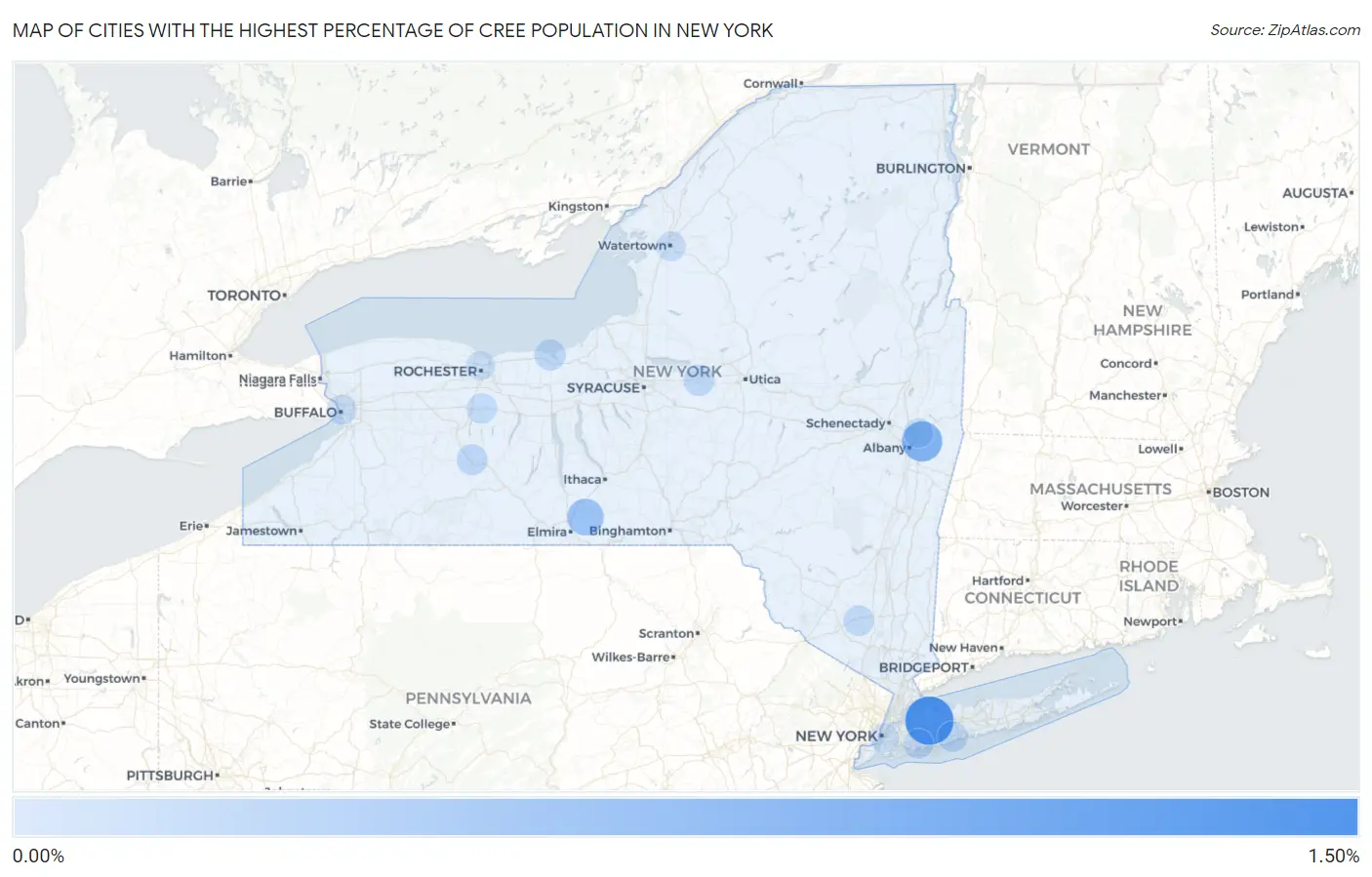Cities with the Highest Percentage of Cree Population in New York Map