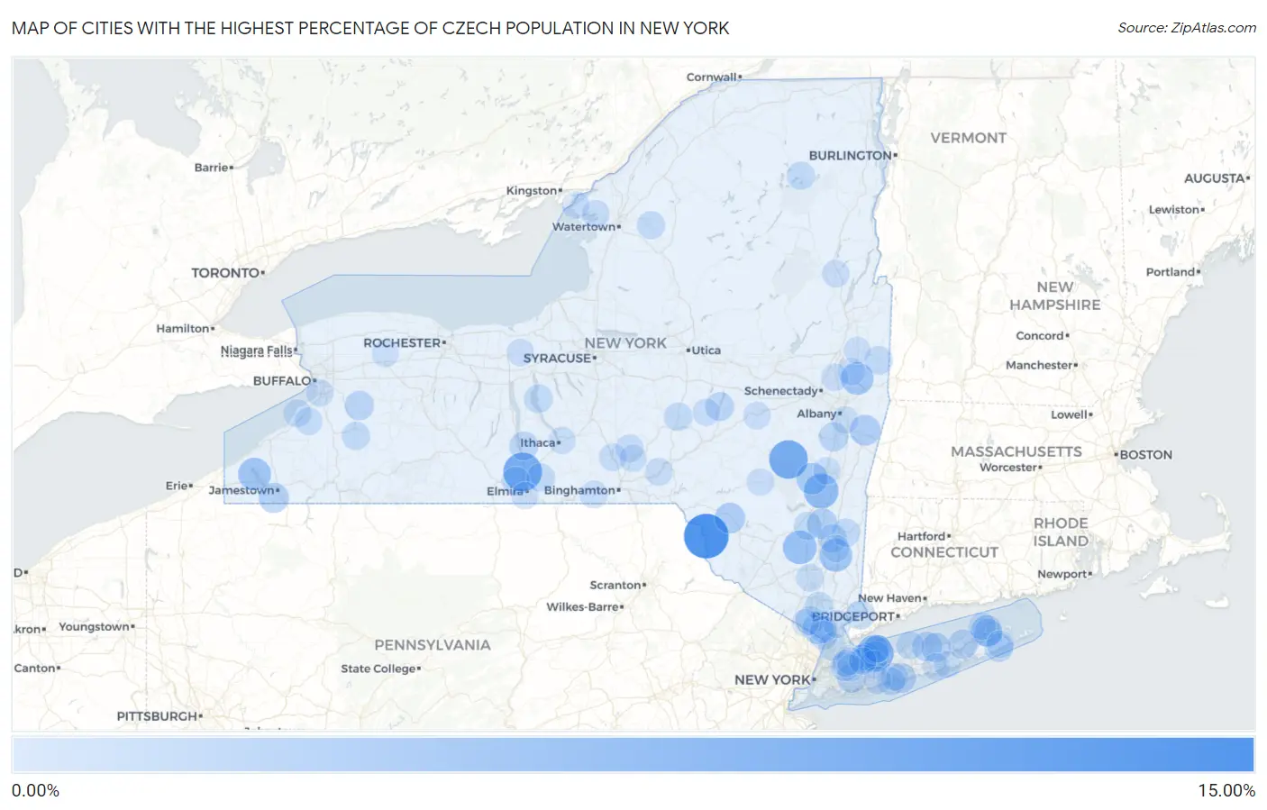 Cities with the Highest Percentage of Czech Population in New York Map