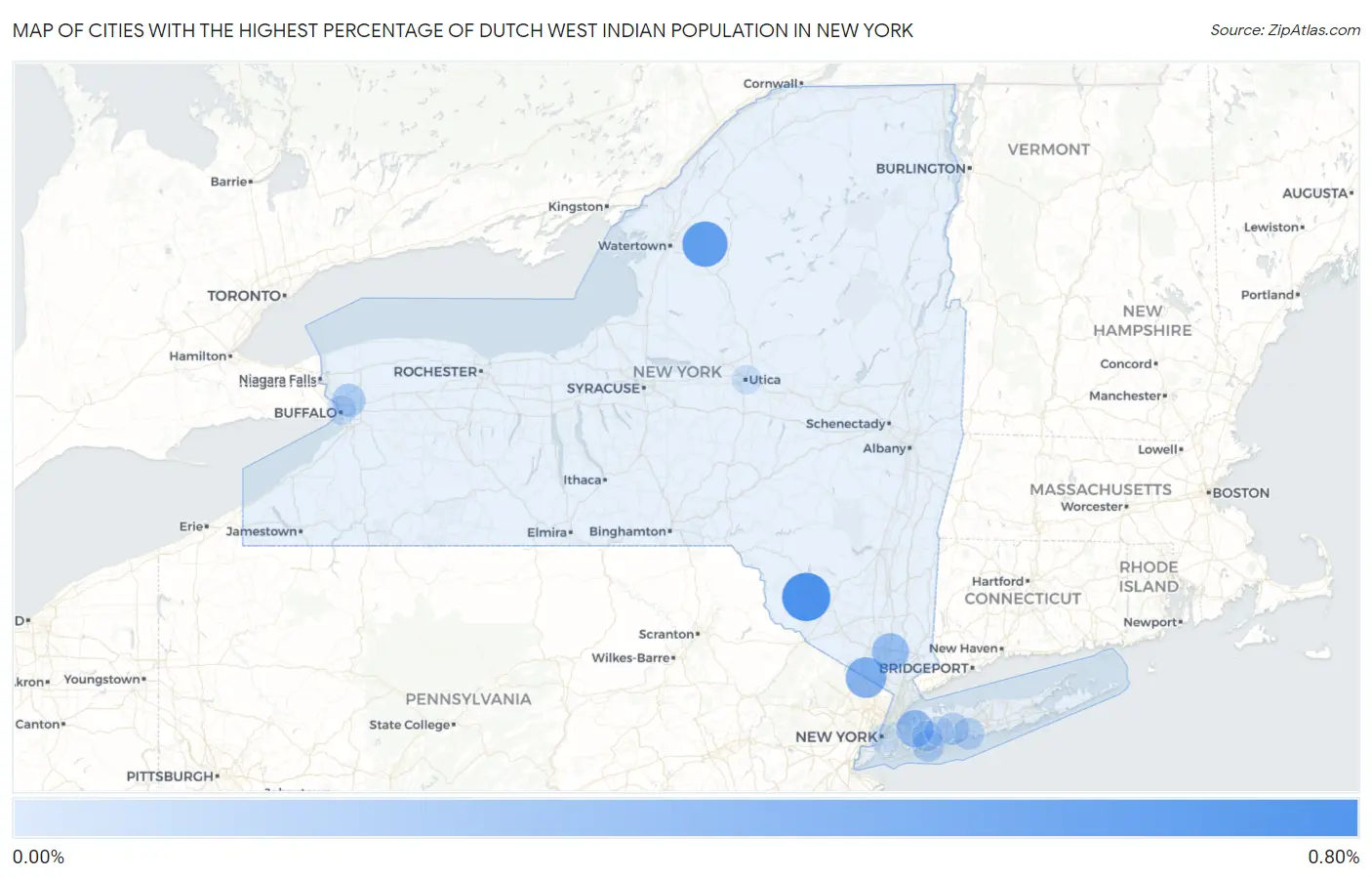 Cities with the Highest Percentage of Dutch West Indian Population in New York Map