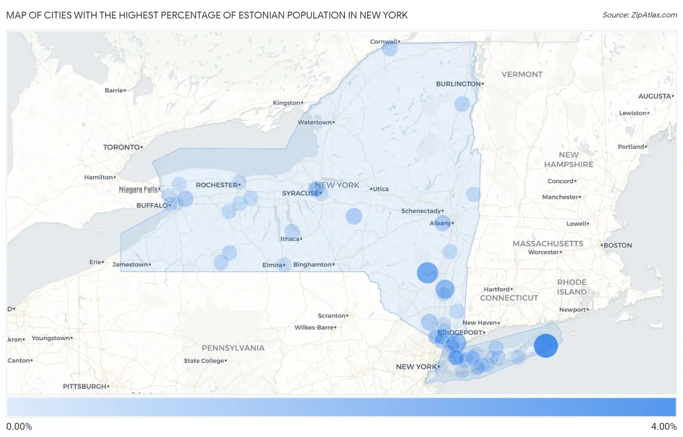 Cities with the Highest Percentage of Estonian Population in New York Map