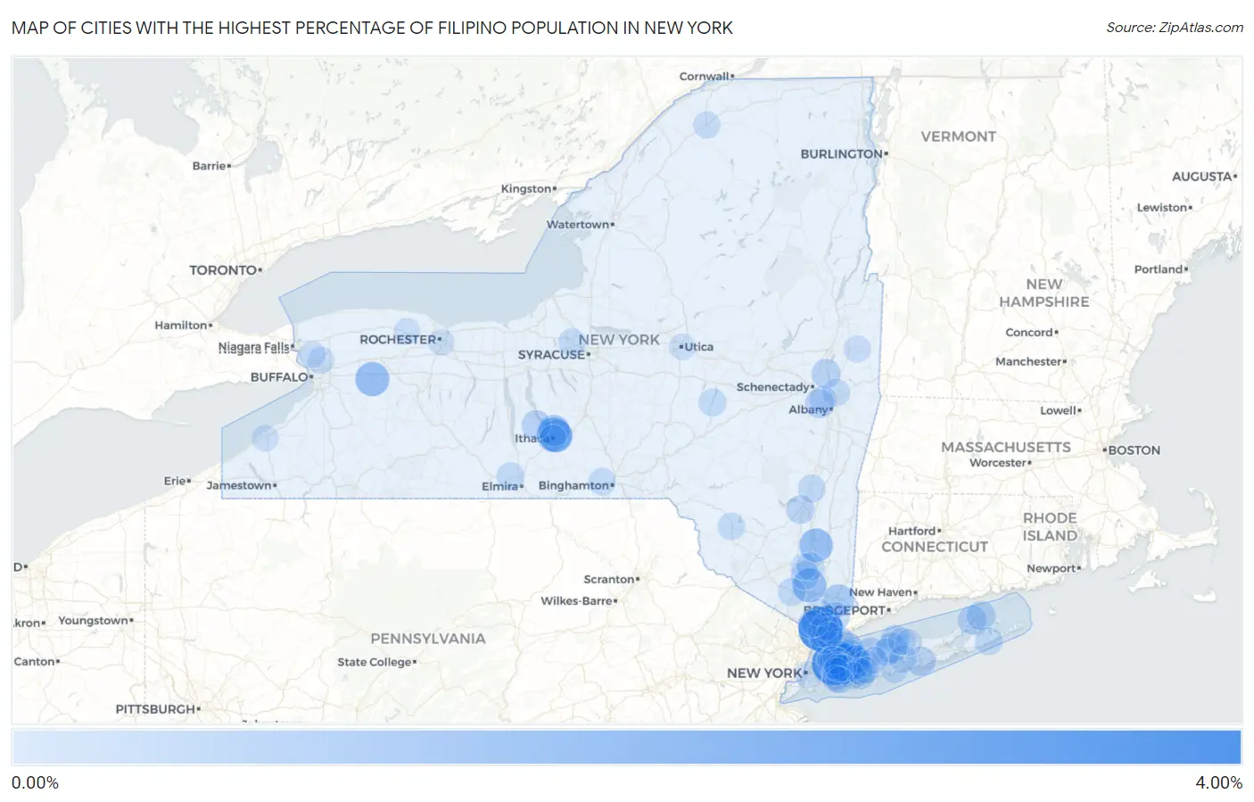 Cities with the Highest Percentage of Filipino Population in New York Map
