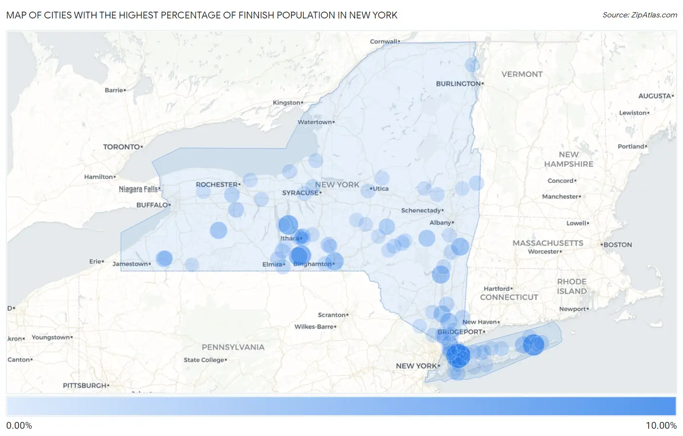 Cities with the Highest Percentage of Finnish Population in New York Map