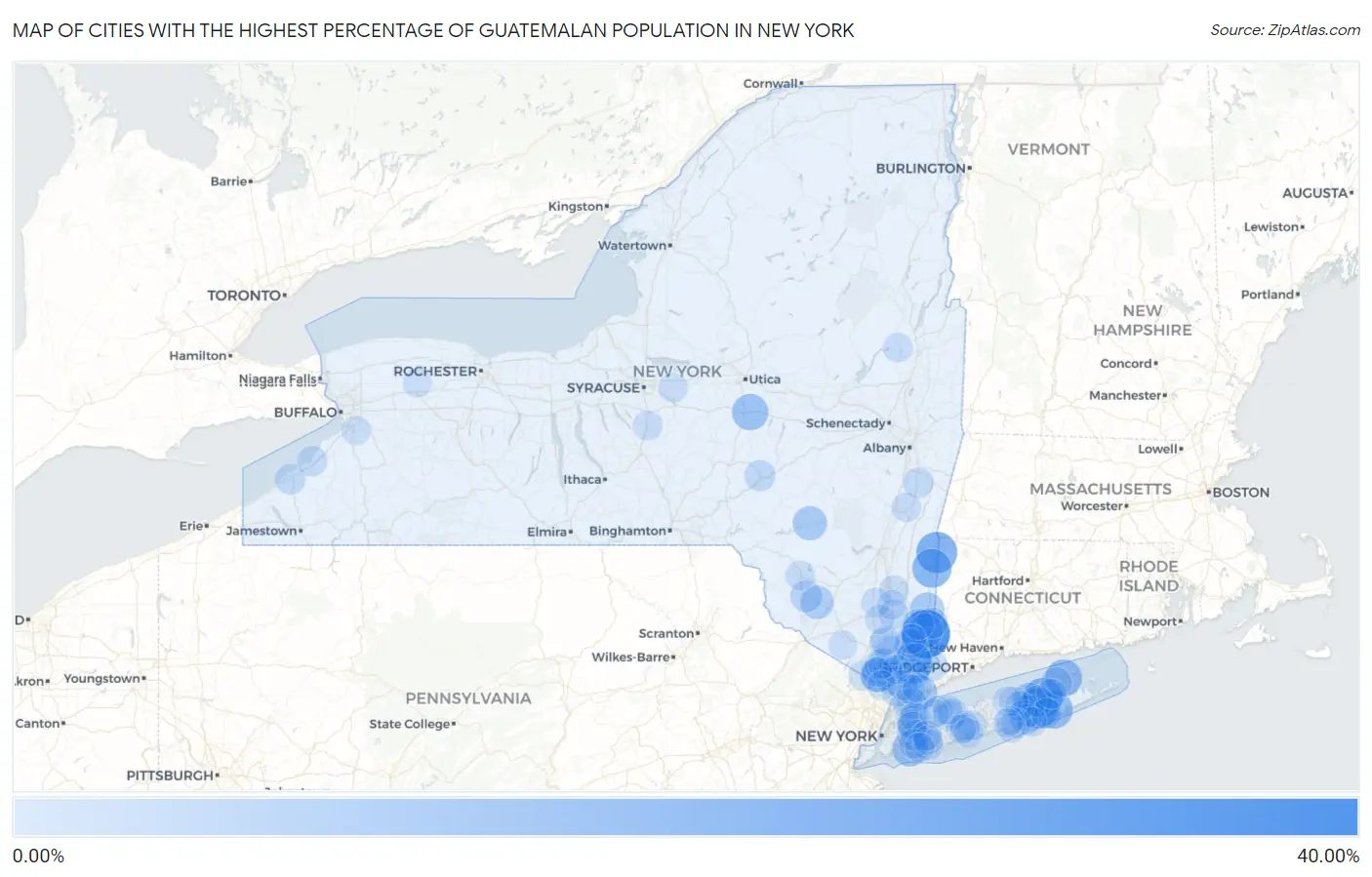 Cities with the Highest Percentage of Guatemalan Population in New York Map