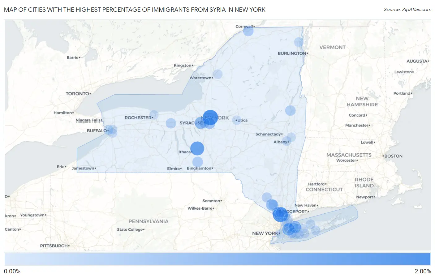 Cities with the Highest Percentage of Immigrants from Syria in New York Map