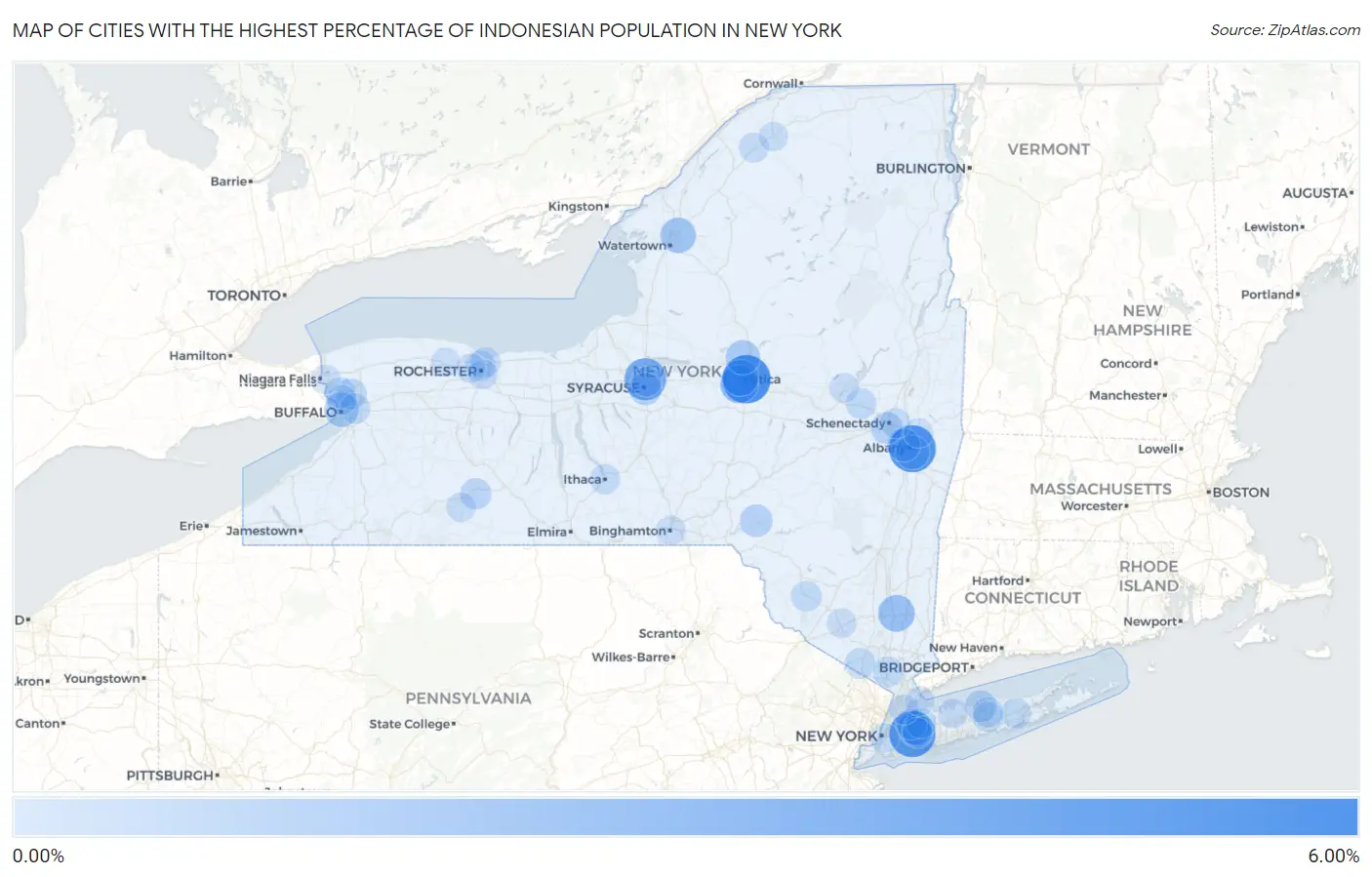 Cities with the Highest Percentage of Indonesian Population in New York Map