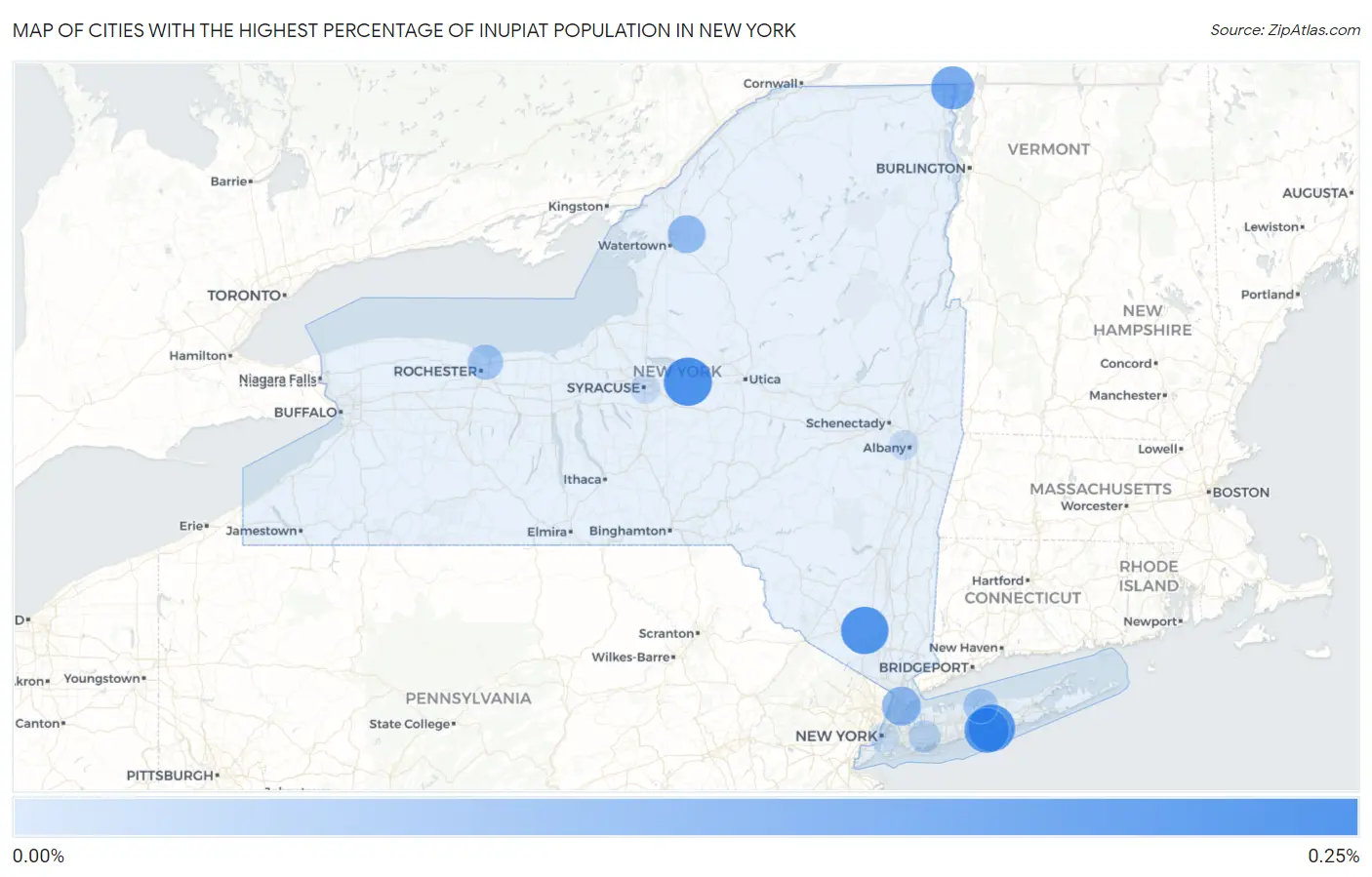 Cities with the Highest Percentage of Inupiat Population in New York Map