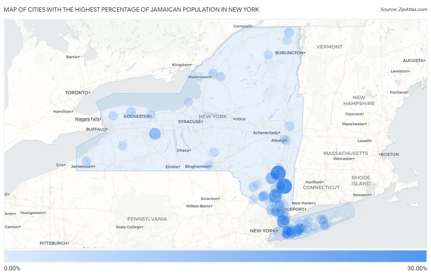 Cities with the Highest Percentage of Jamaican Population in New York Map