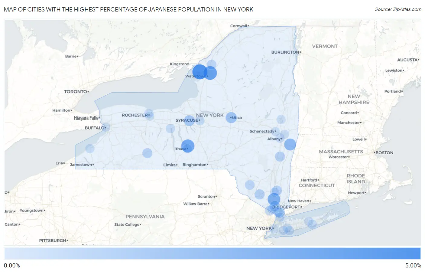 Cities with the Highest Percentage of Japanese Population in New York Map