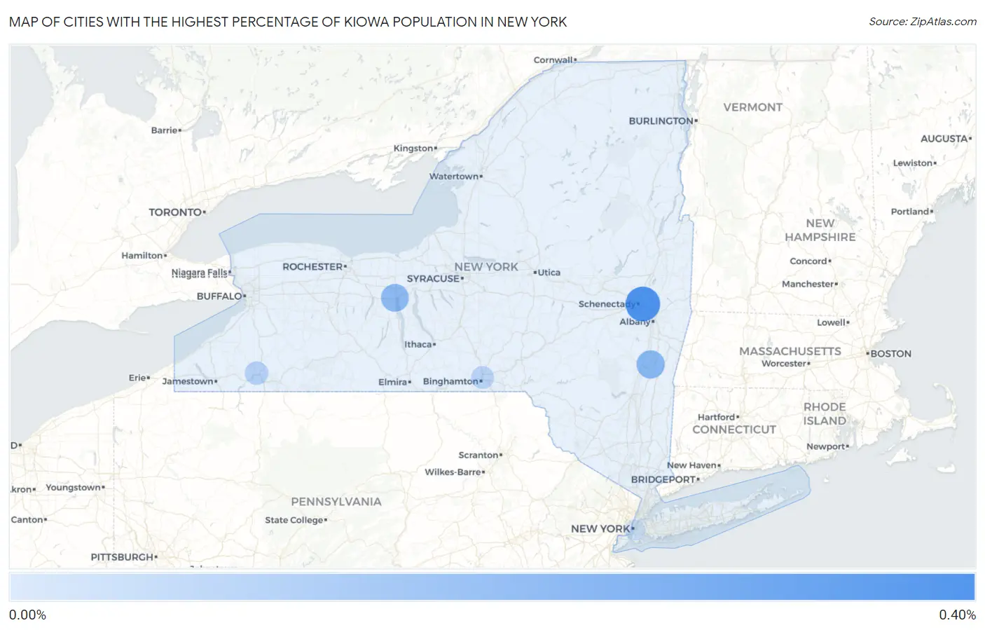 Cities with the Highest Percentage of Kiowa Population in New York Map