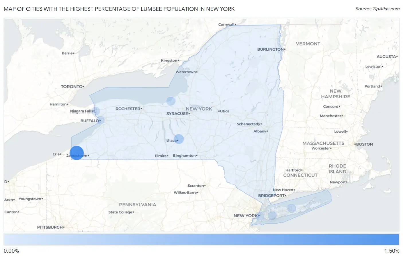 Cities with the Highest Percentage of Lumbee Population in New York Map