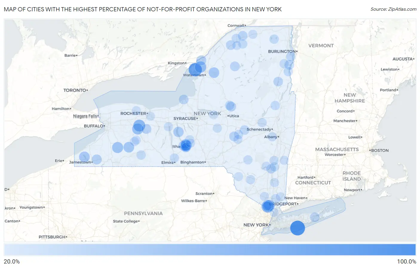 Cities with the Highest Percentage of Not-for-profit Organizations in New York Map