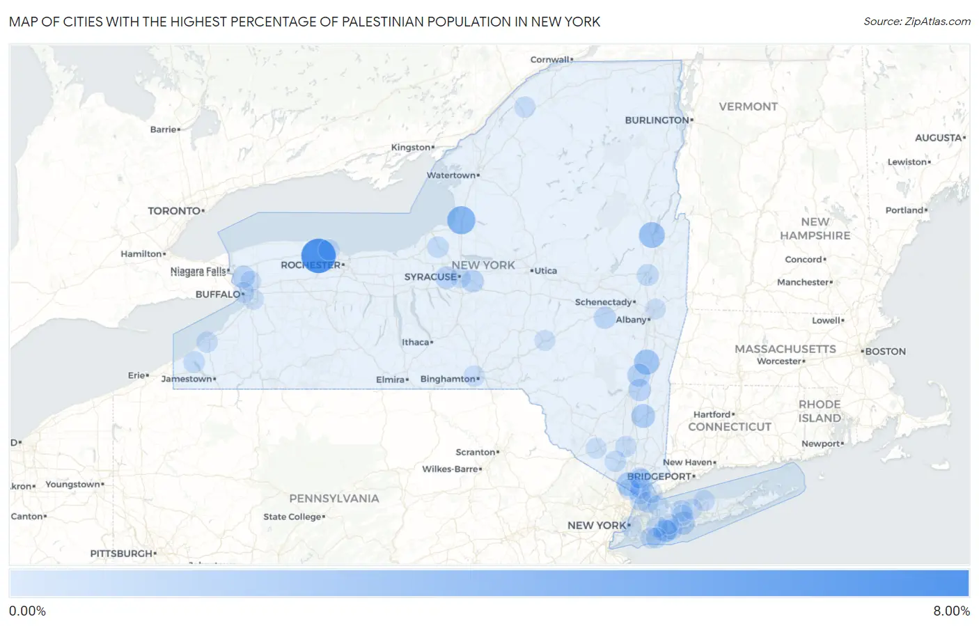 Cities with the Highest Percentage of Palestinian Population in New York Map