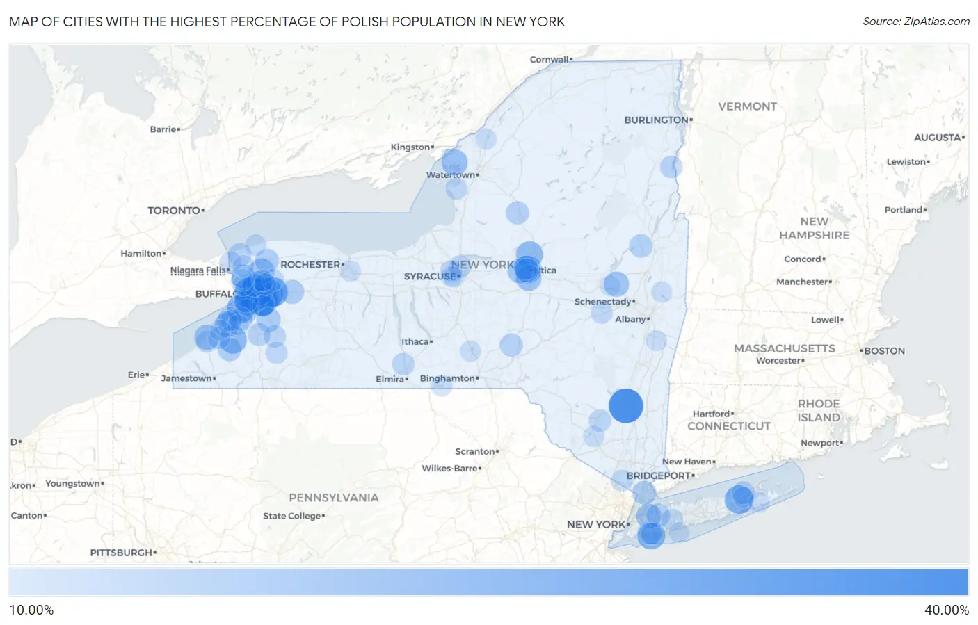 Cities with the Highest Percentage of Polish Population in New York Map