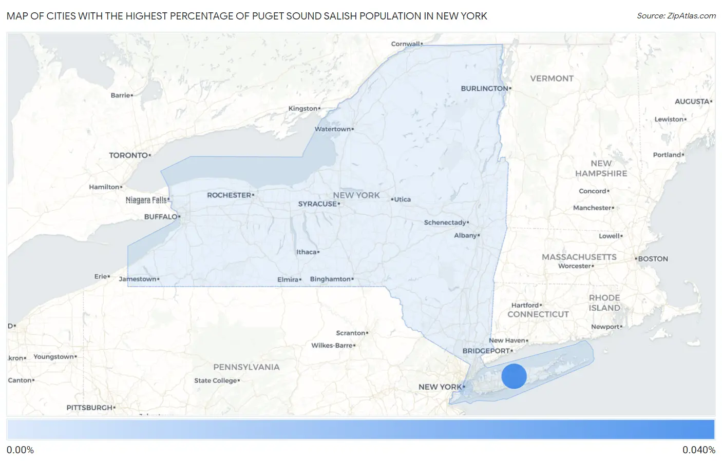 Cities with the Highest Percentage of Puget Sound Salish Population in New York Map