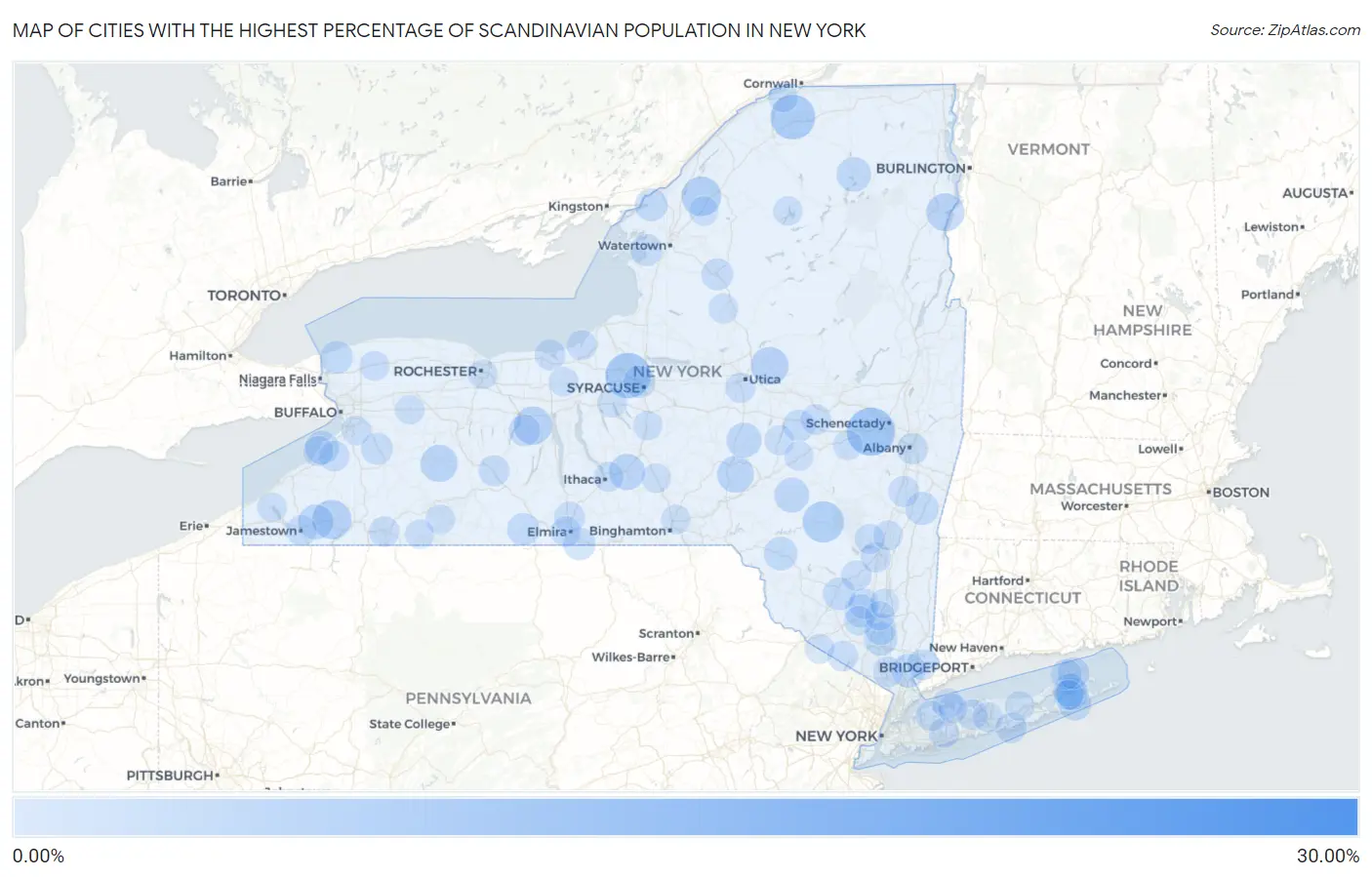 Cities with the Highest Percentage of Scandinavian Population in New York Map