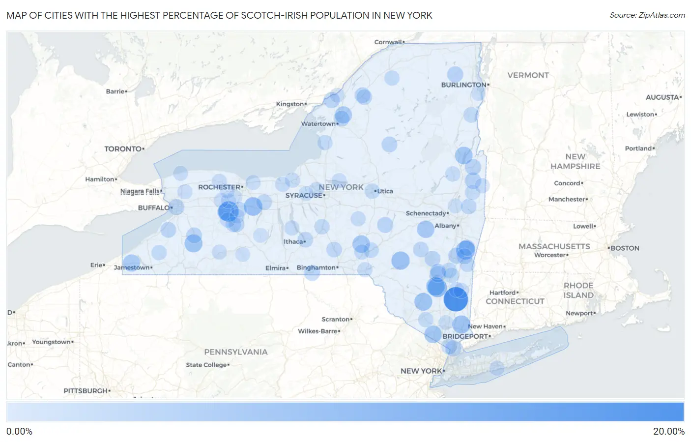 Cities with the Highest Percentage of Scotch-Irish Population in New York Map