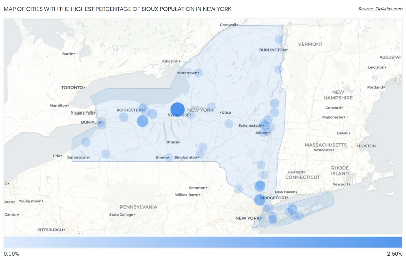 Cities with the Highest Percentage of Sioux Population in New York Map